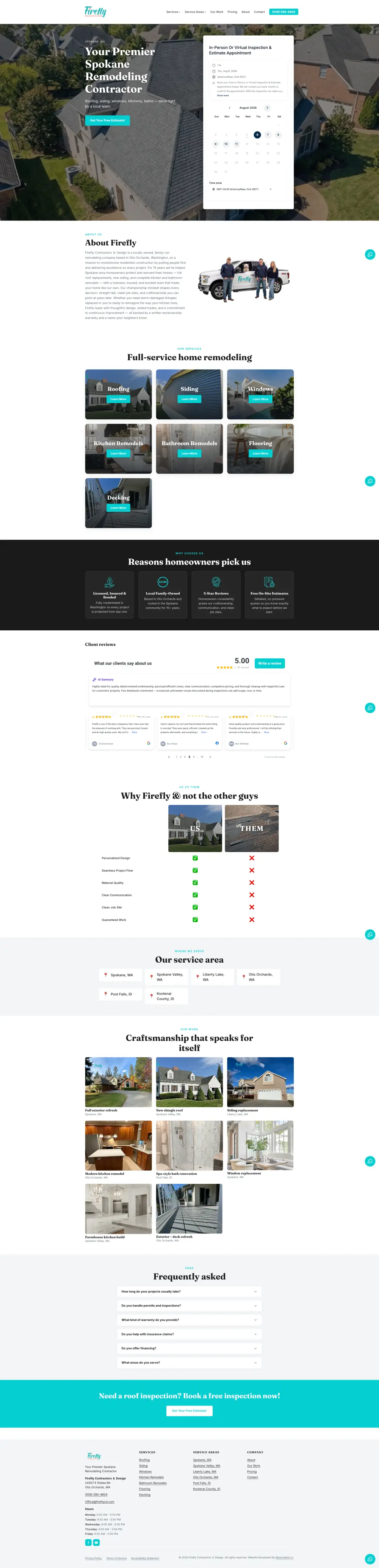 Firefly Contractors & Design website after